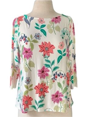Pretty J. Jill Floral Knit Top 3/4 Length Sleeves